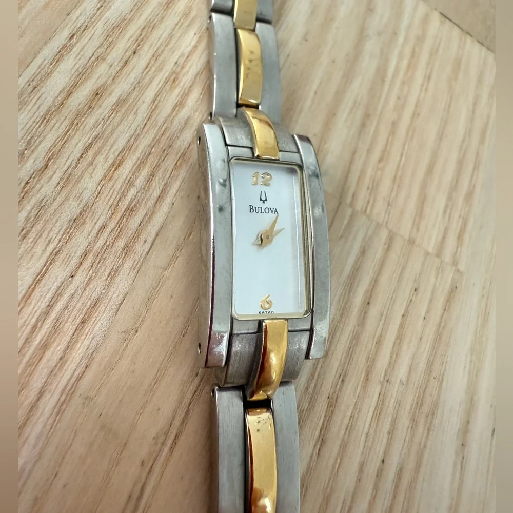 Bulova ladies rectangular two tone dress watch NEW BATTERY